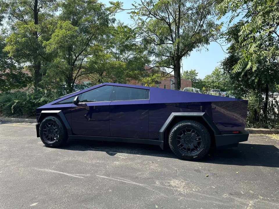 Cybertruck in purple color-change PPF
