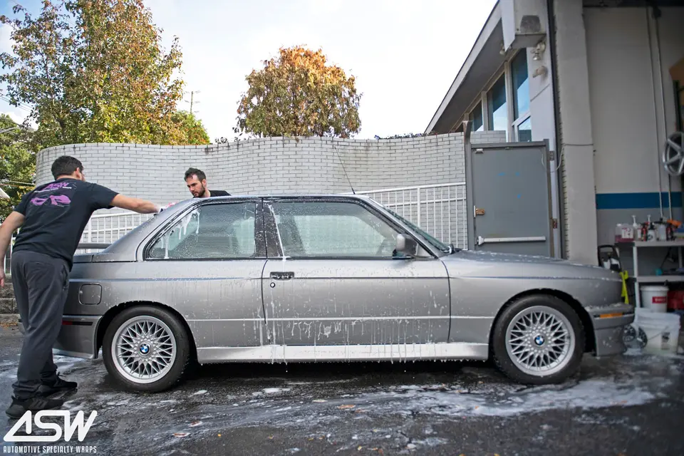 Hand washing a BMW E30 M3