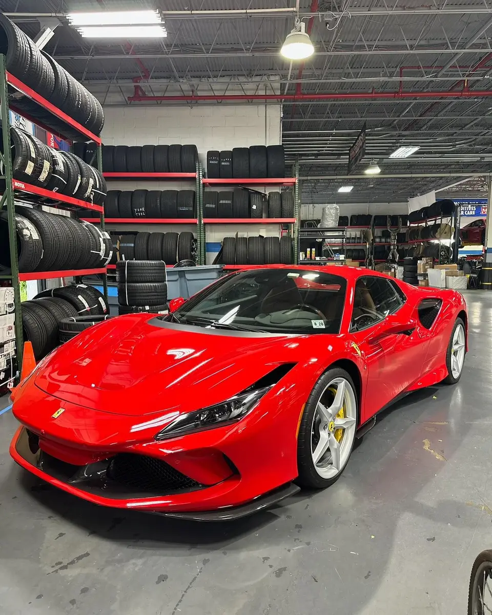 Red Ferrari F8 in the shop