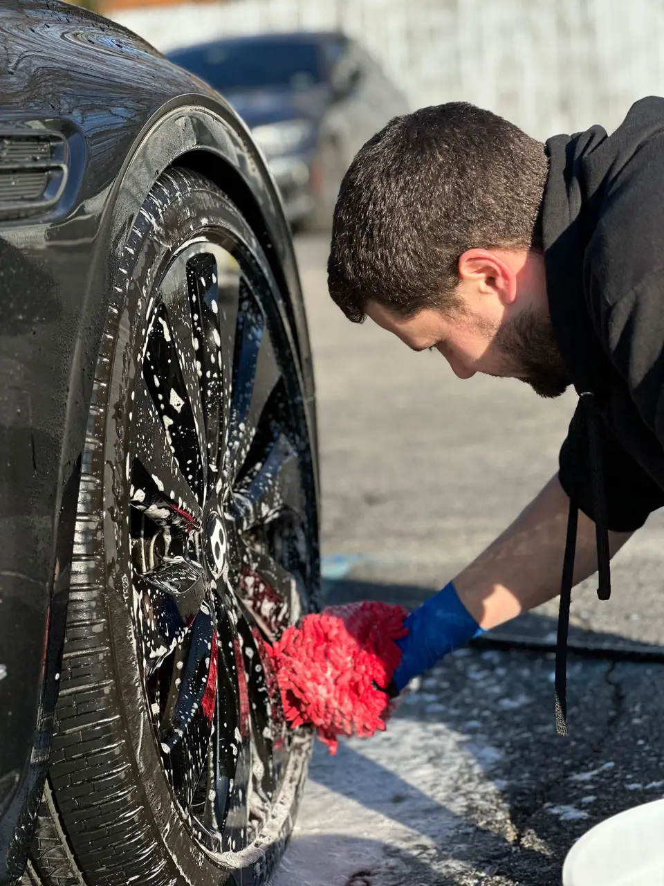 Mobile detail wheel cleaning on a Bentley